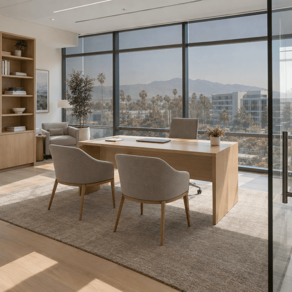 Daylit commercial interior with large windows